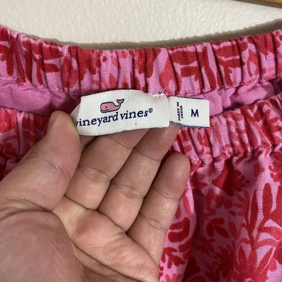 Vineyard Vines women's pink/red tile Otomi off the shoulder romper sz med - Picture 7 of 9